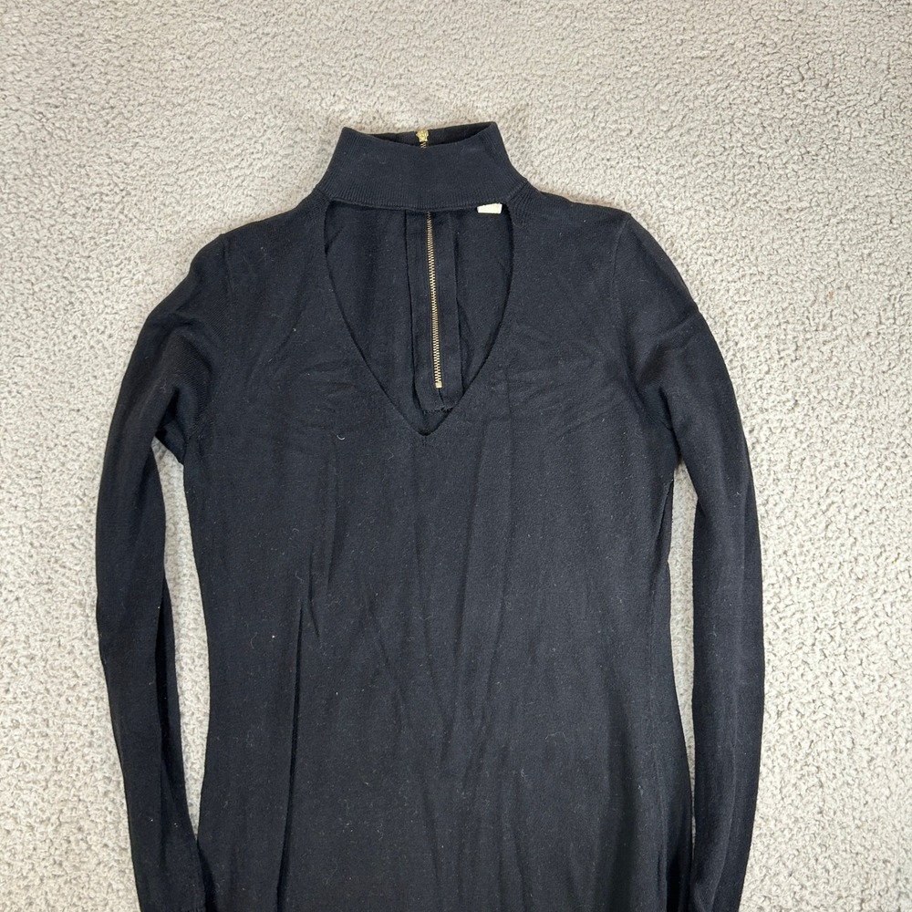Michael Kors Black Cutout Mock Neck Sweater Dress Long Sleeve Gold Zip Small S/P - Picture 3 of 9